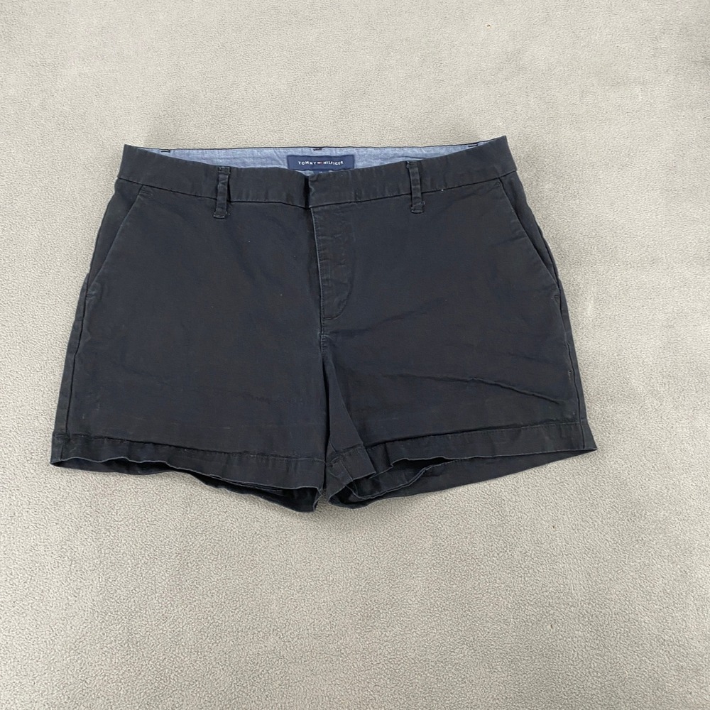 Tommy Hilfiger Womens Navy Blue Chino Shorts Size 12 Flat Front Preppy Casual